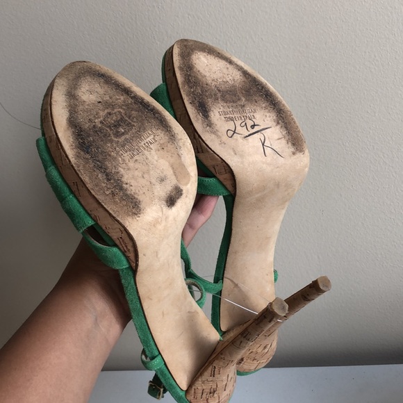 Stuart Weitzman St. Barth Made In Spain Suede Cork Heel Sandals - Picture 6 of 8